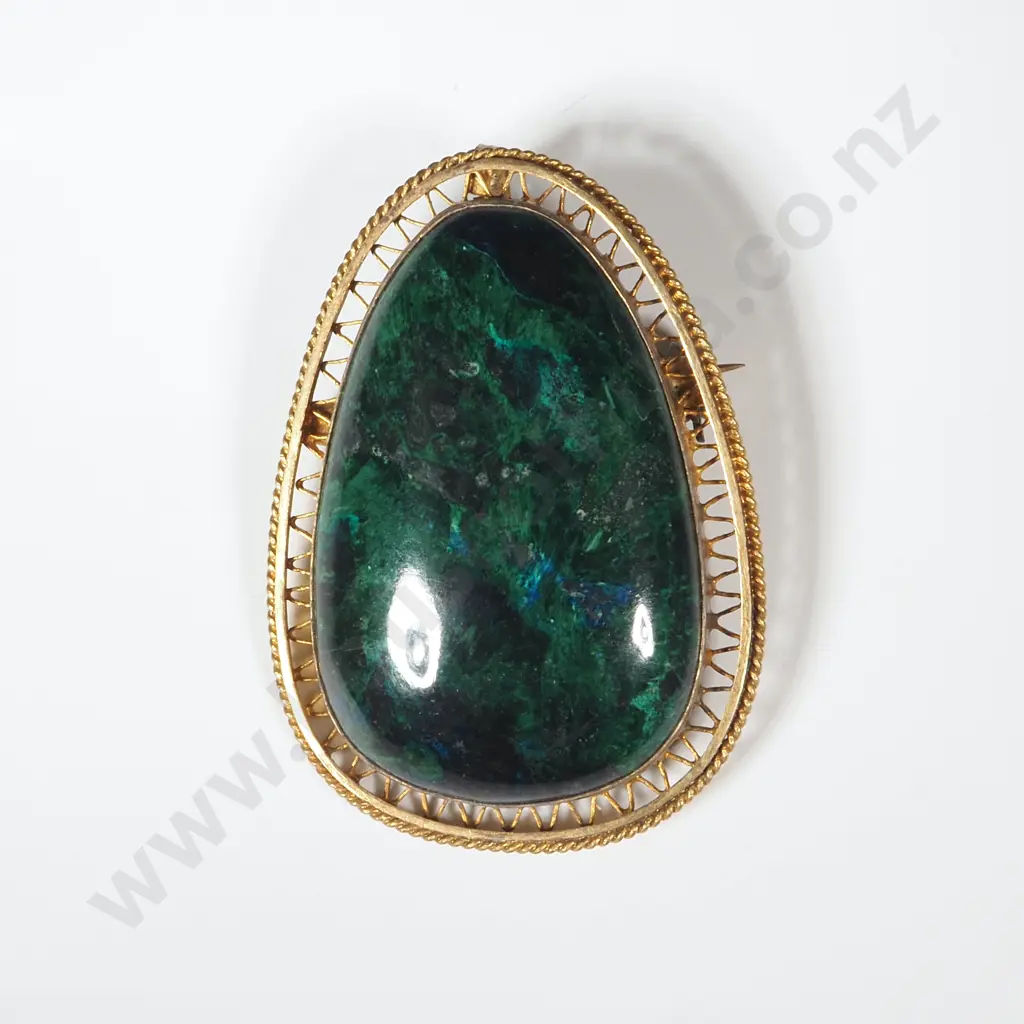 Sterling Silver  Filigree Mounted Green Stone Brooch Image 1++