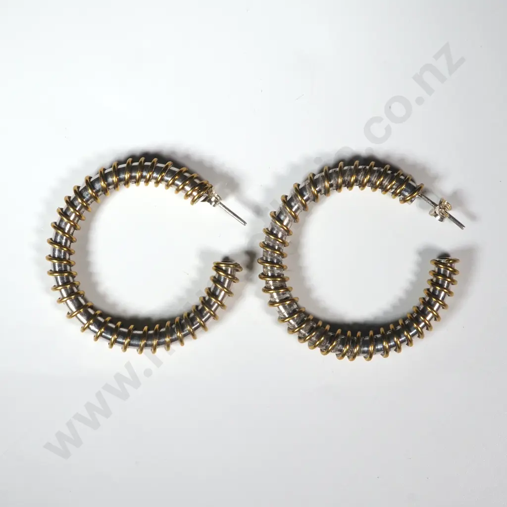 Pair Of Sterling Silver Large Hoop Gilt Wire Twist Earrings Image 1++