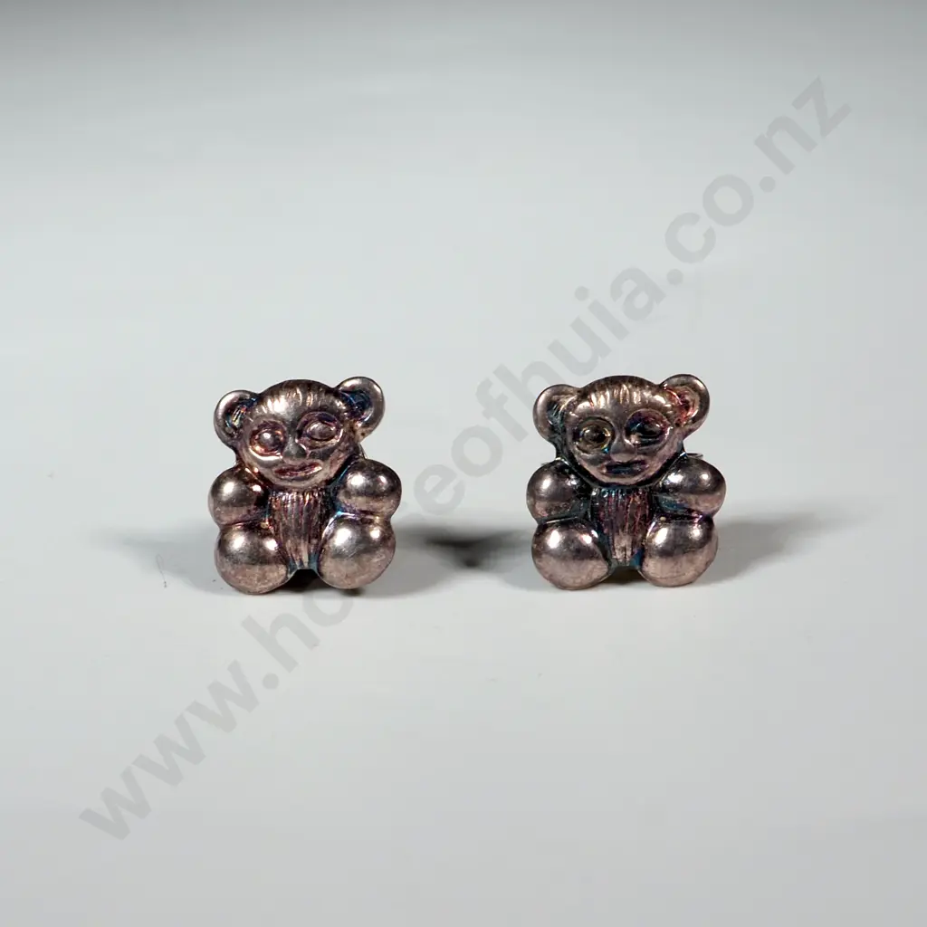 Pair Of Sterling Silver Stud Earrings In The Form Of A Teddy Bear Image 1++