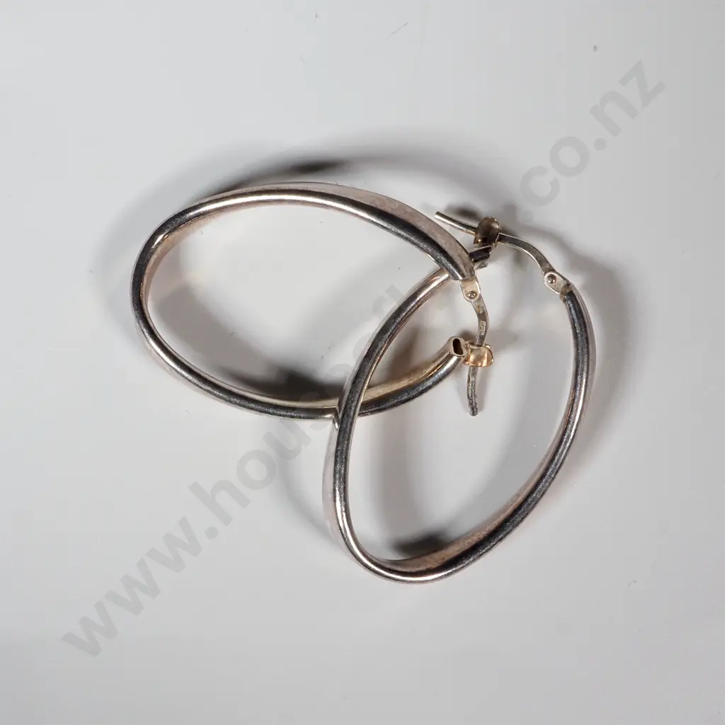 Pair Of  Sterling Silver Elongated Hoop Earrins Image 1++