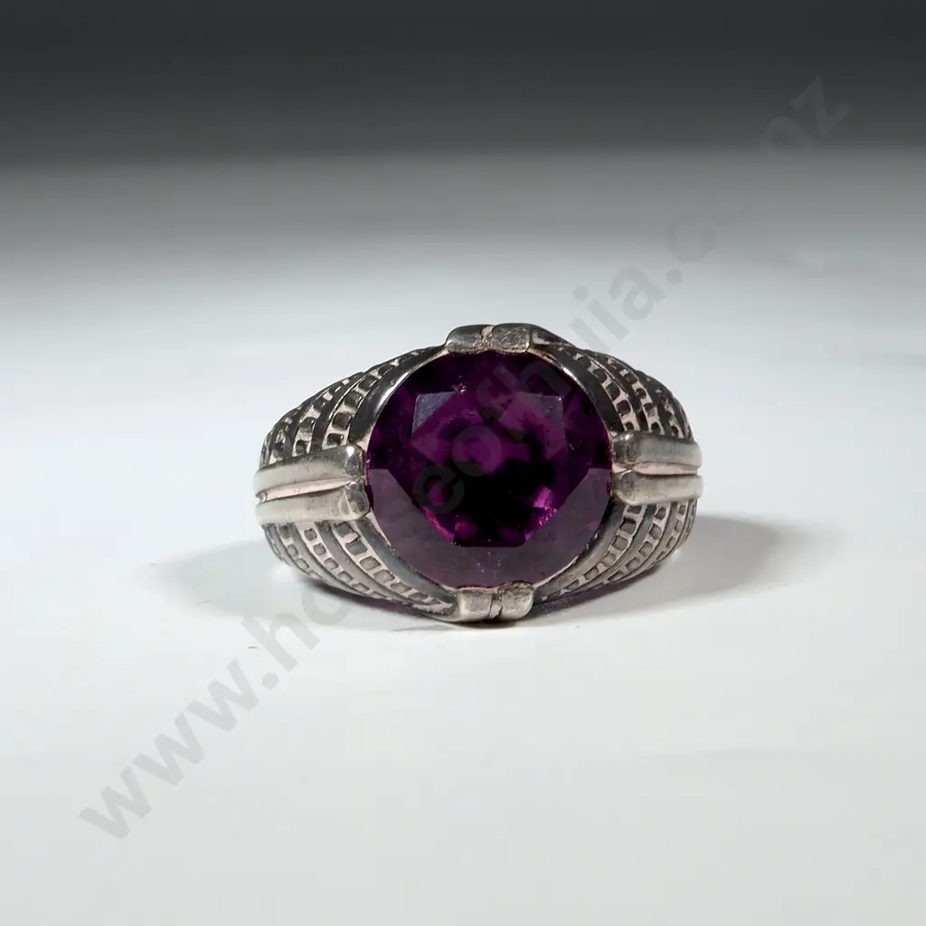 Sterling Silver & Facetted Purple Stone Ring Image 1++