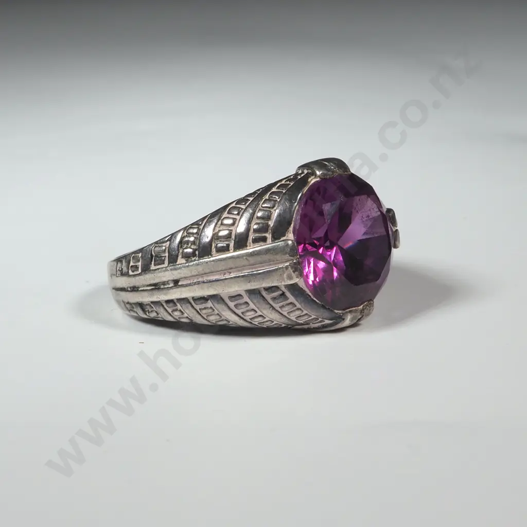 Sterling Silver & Facetted Purple Stone Ring Image 1++