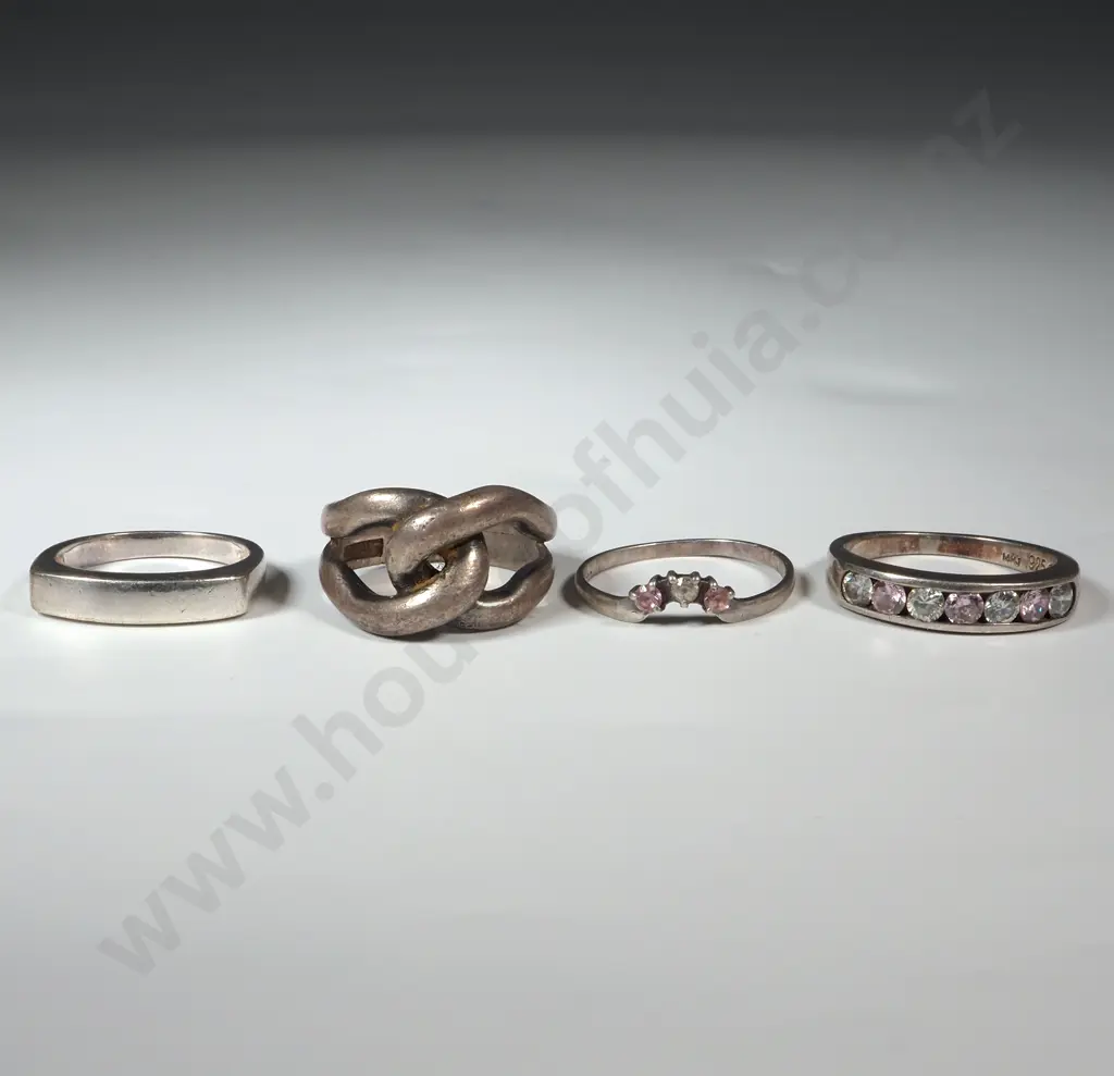 Four Sterling Silver Rings. Three Set With Stones. Image 1++