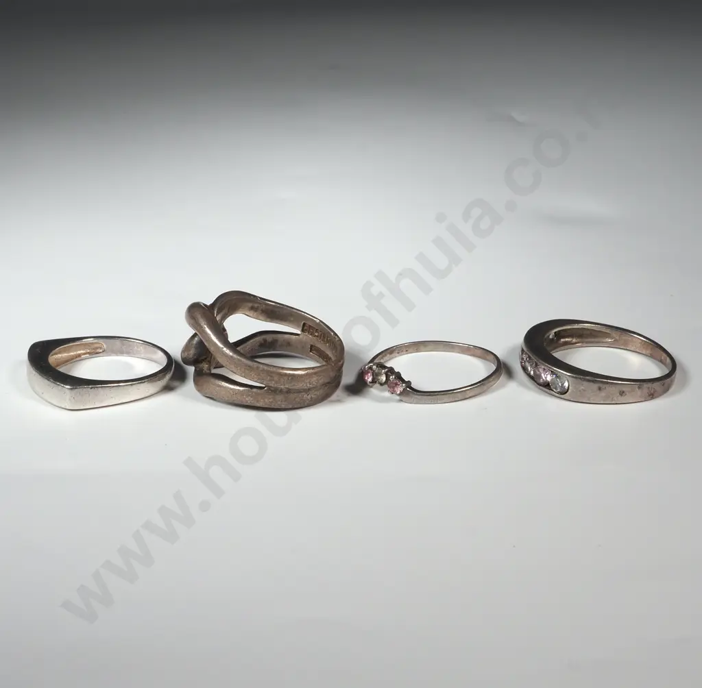 Four Sterling Silver Rings. Three Set With Stones. Image 1++