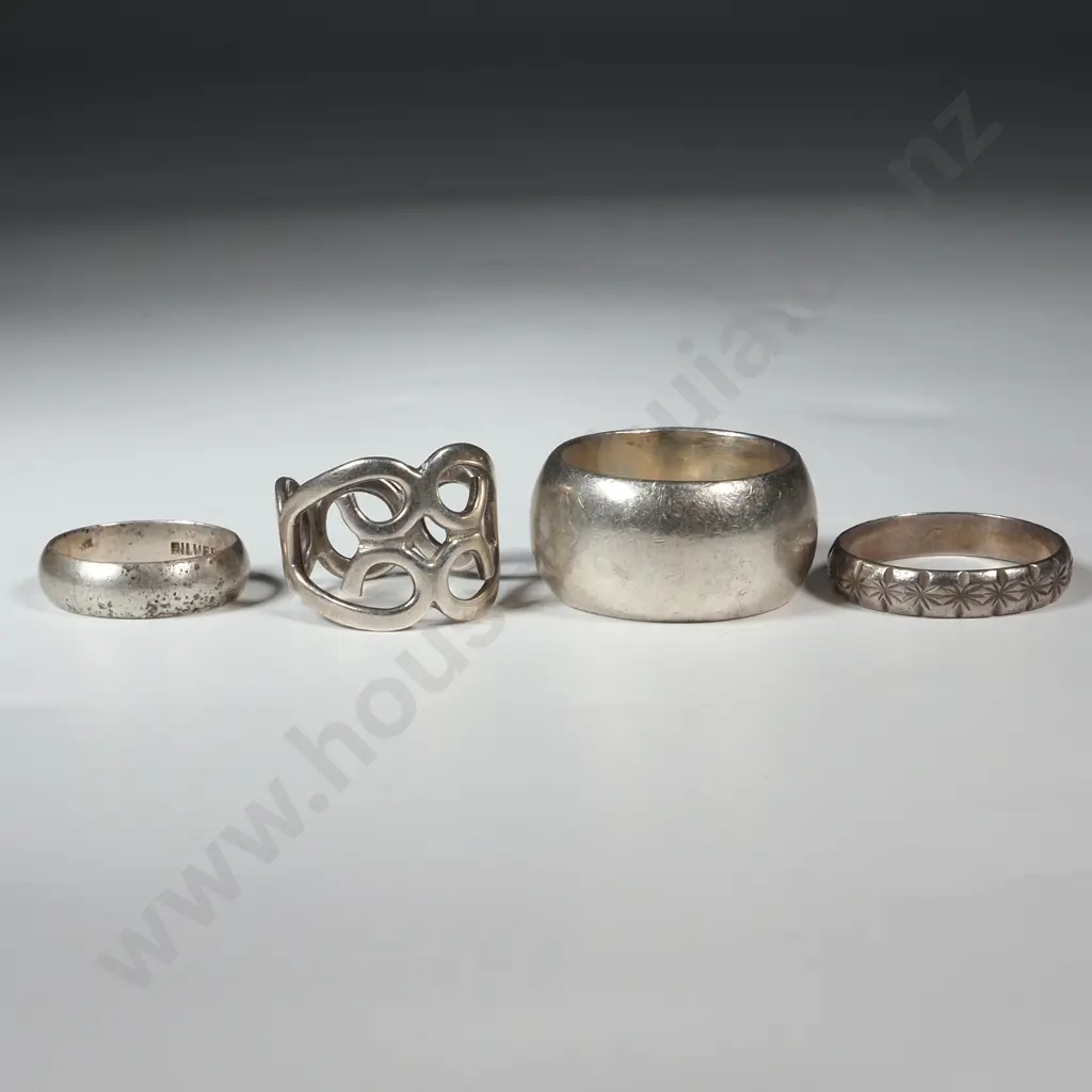 Four Sterling Silver Rings - Heavy Silver Band Image 1++