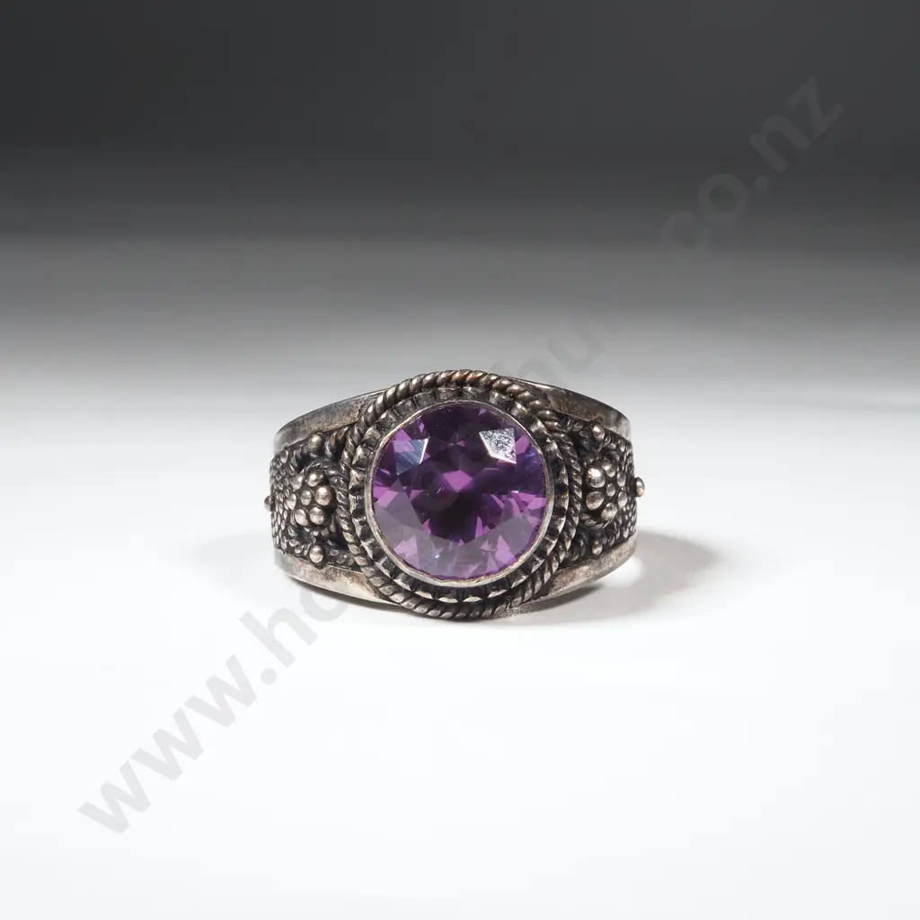 Sterling Silver & Facetted Purple Stone Ring Image 1++