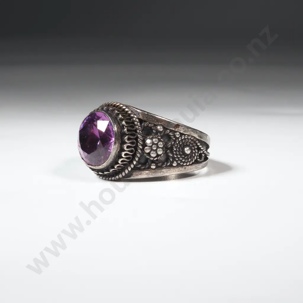 Sterling Silver & Facetted Purple Stone Ring Image 1++