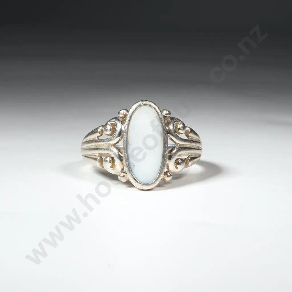 Sterling Silver & White Stone Ring With Pierced Supports Image 1++