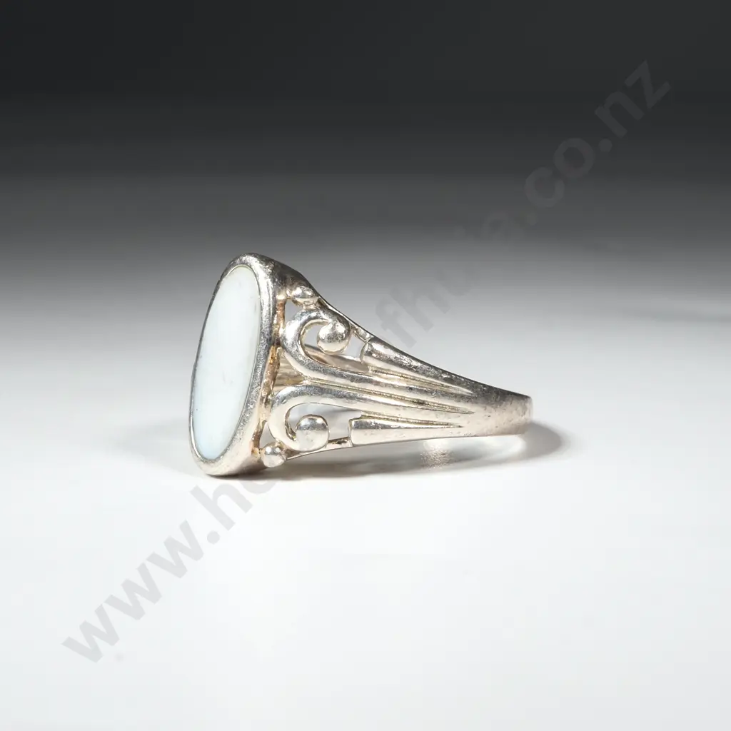 Sterling Silver & White Stone Ring With Pierced Supports Image 1++