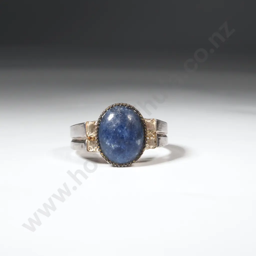 Sterling Silver Ring Set With Oval Blue Stone Image 1++