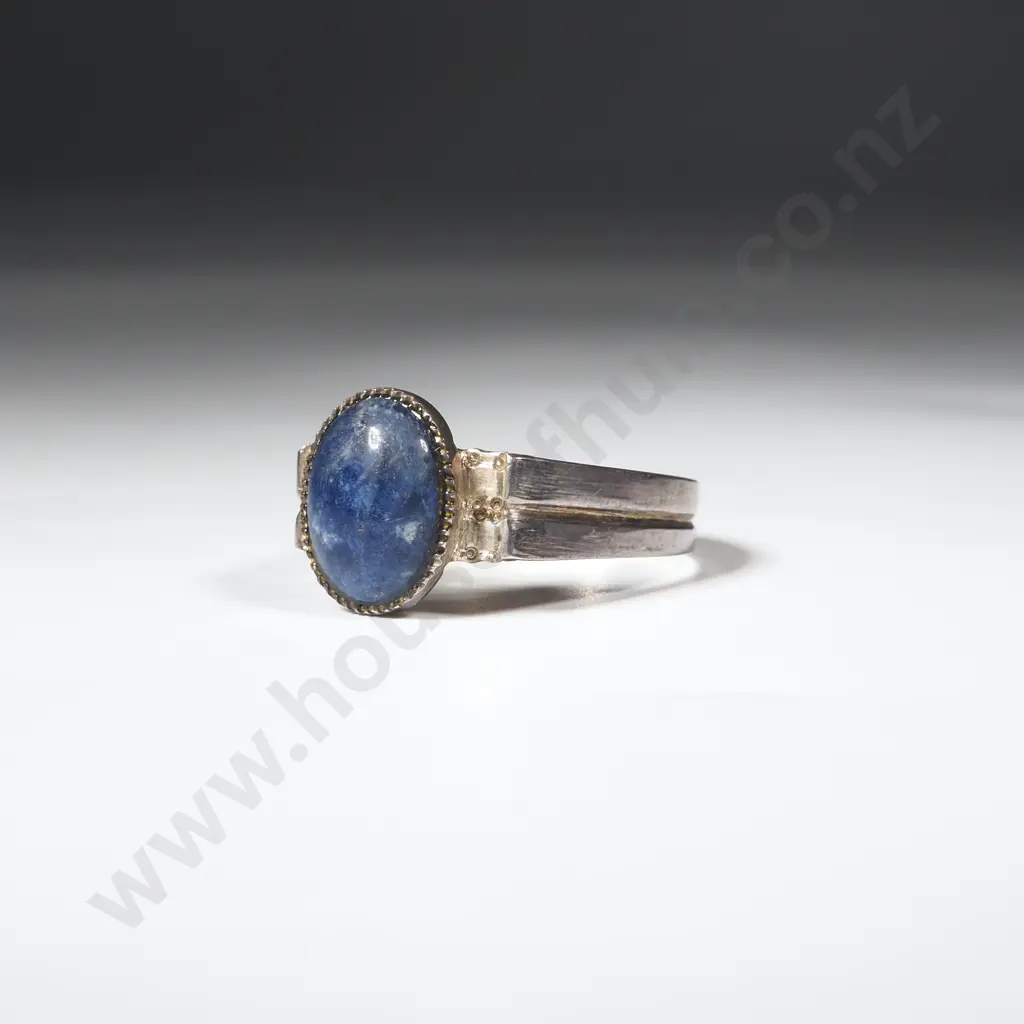 Sterling Silver Ring Set With Oval Blue Stone Image 1++