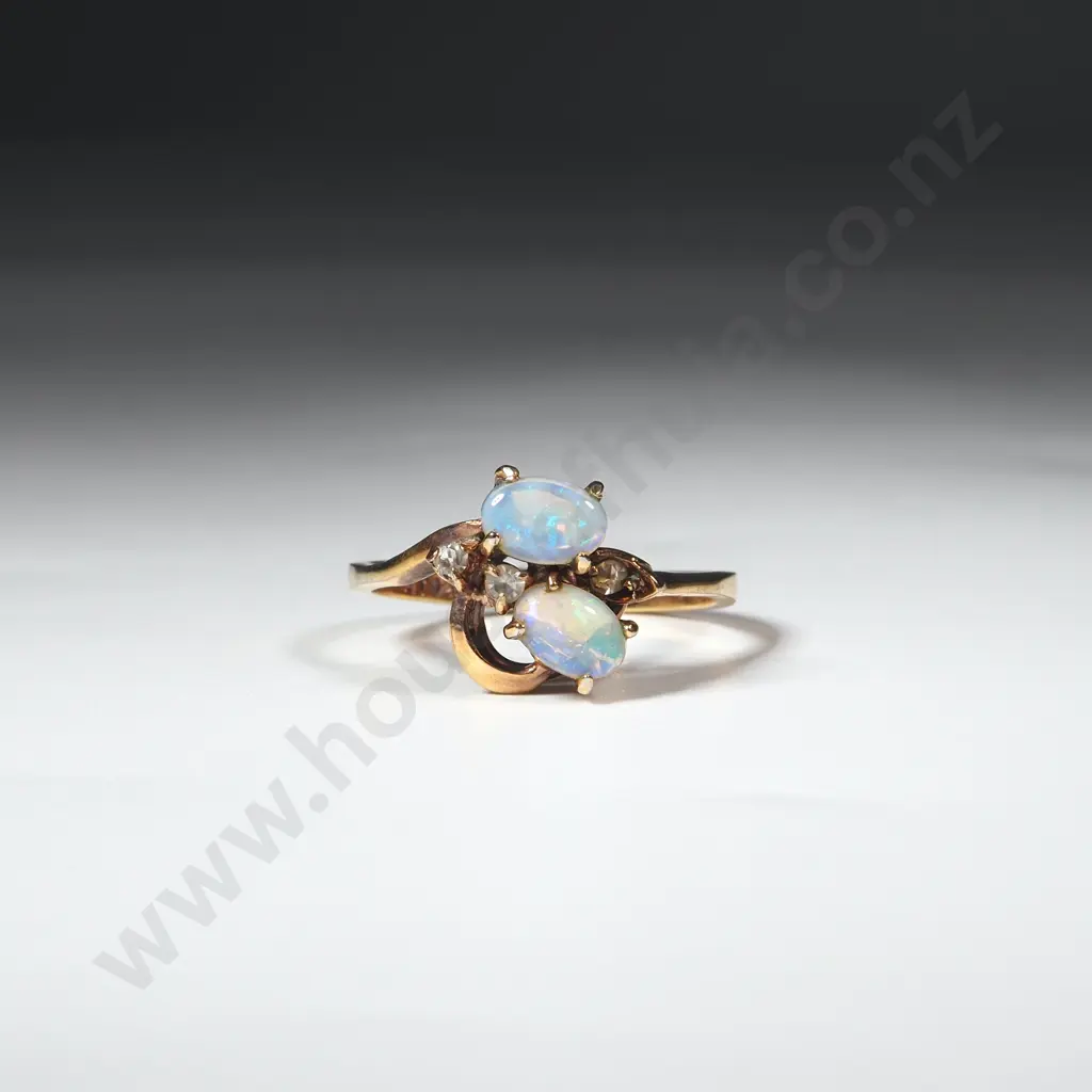 Gold Plate Sterling Silver & Two Stone Opal Ring  Image 1++