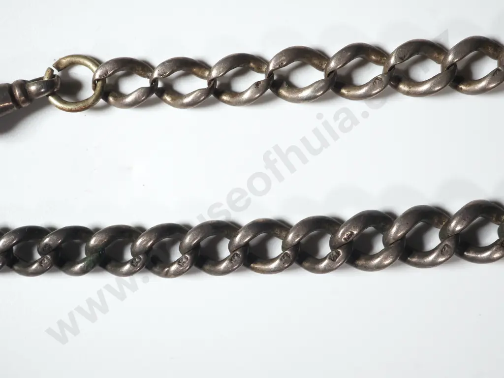 Sterling Silver Graduated Curb Link Single Albert Chain w T Bar Image 1++