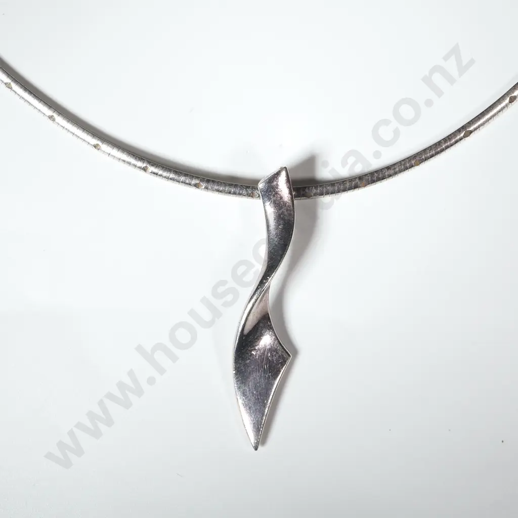 Sterling Silver Snake Necklace With Abstract Twist Pendant Image 1++
