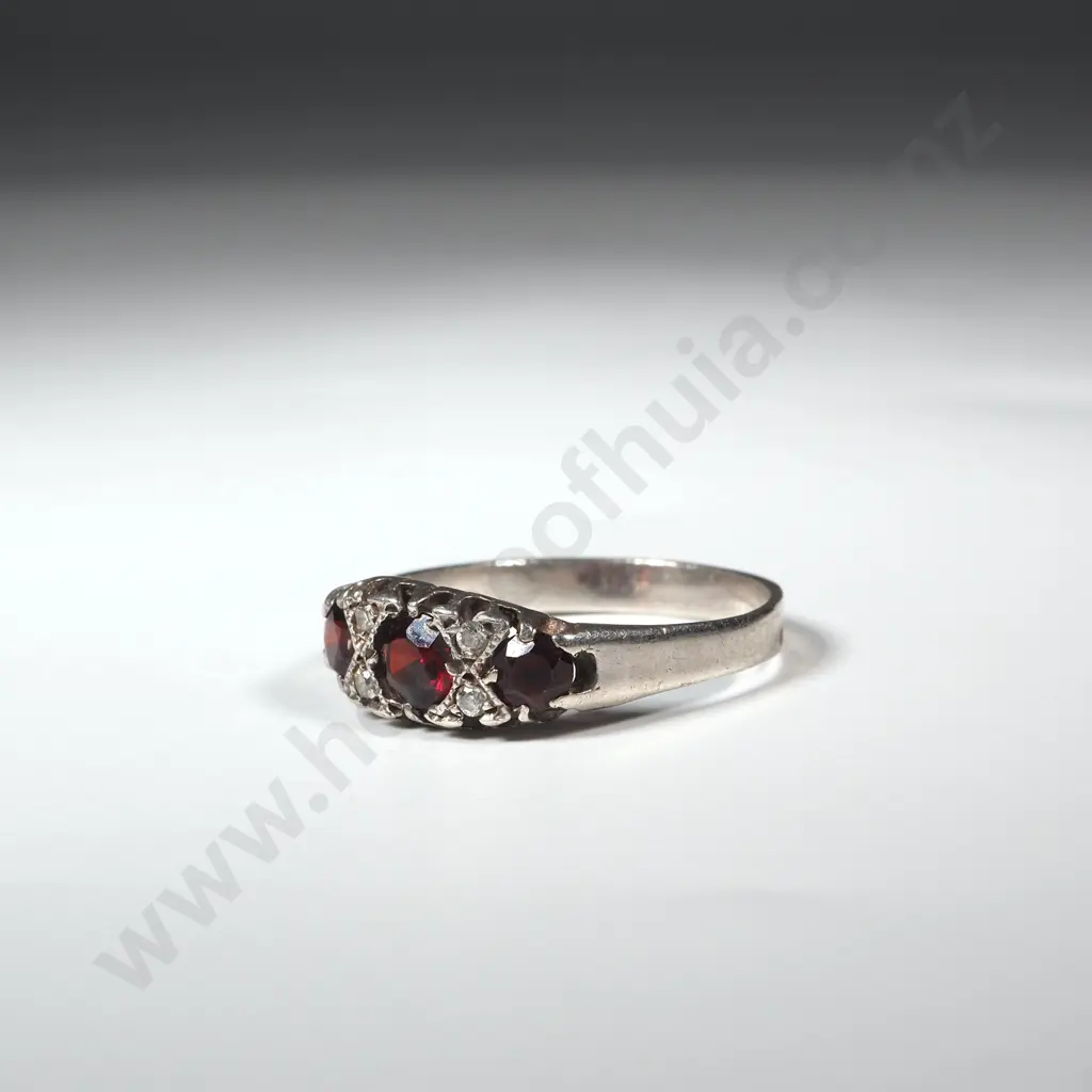 Vintage Sterling Silver Bridge Ring Set With Red Stones  Image 1++