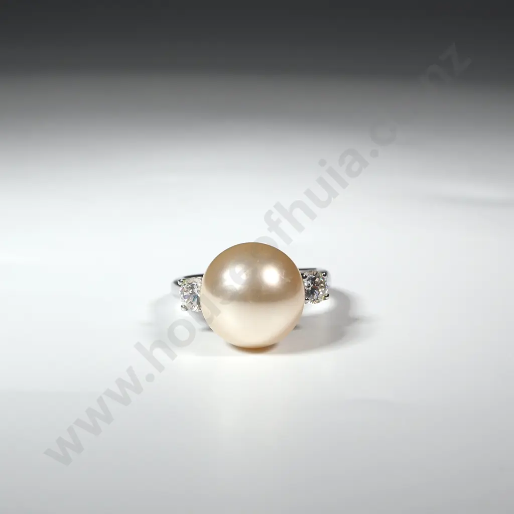 Sterling Silver & Faux Pearl Ring Image 1++