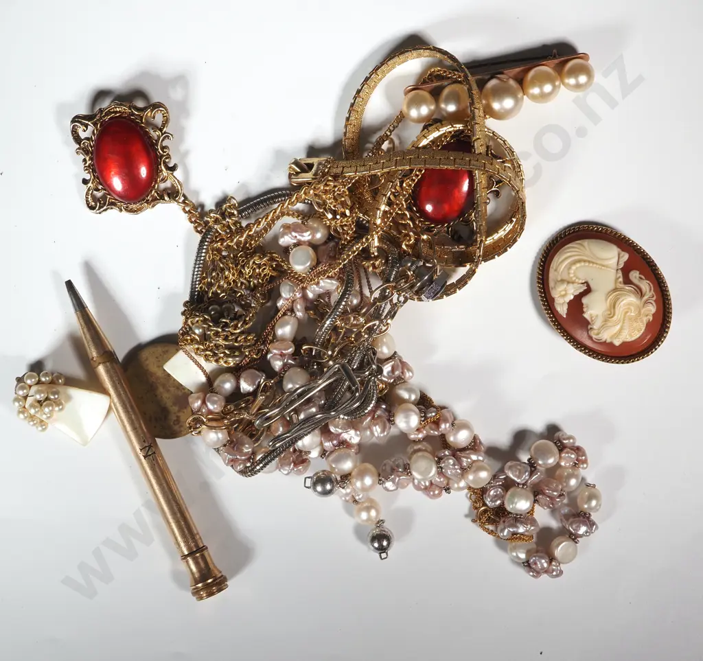 Bag of Costume Jewellery & A Propelling Pencil Image 1++