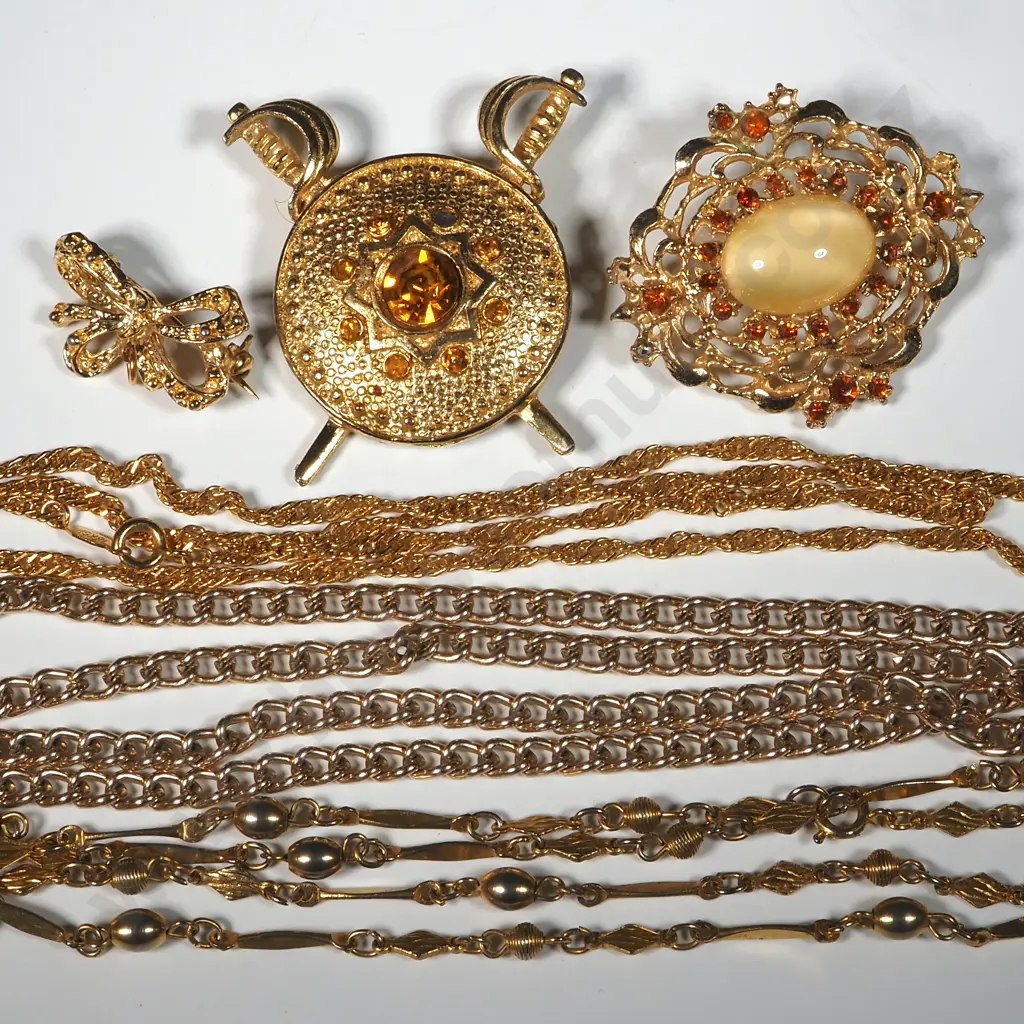 Three Gold Coloured Chains & Brooches . Image 1++