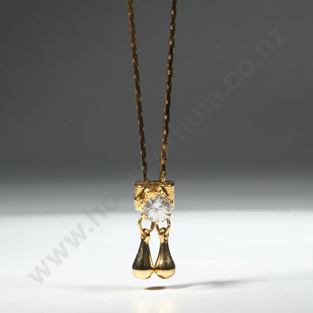 Gold Coloured Chain & Sparkling Pendant. Image 1++