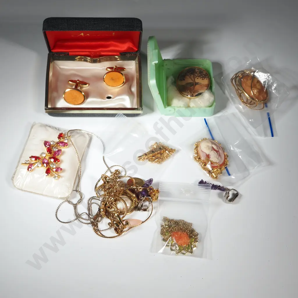 Lot of Costume Red/Orange Toned Earrings, Pendants, Necklaces, Brooches & Cufflinks. Image 1++