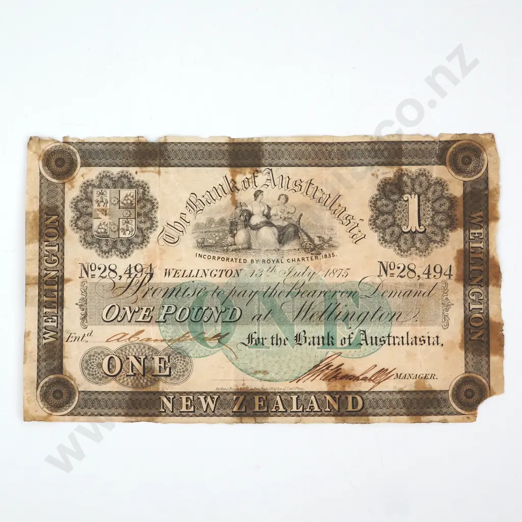 1875 Bank of Australasia One Pound Image 1++