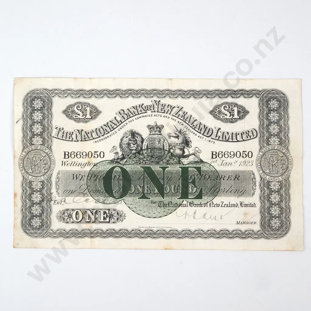 1923 National Bank of New Zealand One Pound Image 1++