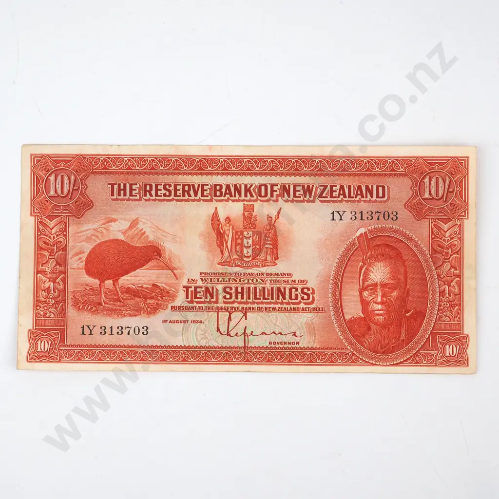 TEN SHILLINGS, SERIAL 1Y 313703 ( LAST PREFIX OF SIGNATURE ), VERY FINE, C.V. $1500 Image 1++
