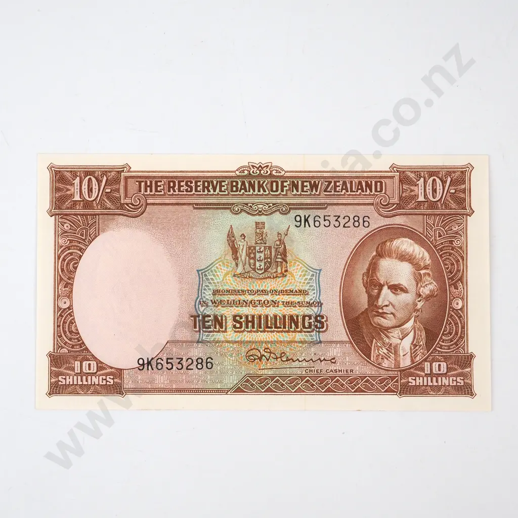 TEN SHILLINGS, FLEMING SIGNATURE, SERIAL 9K 653286, UNCIRCULATED, C.V. $175 Image 1++