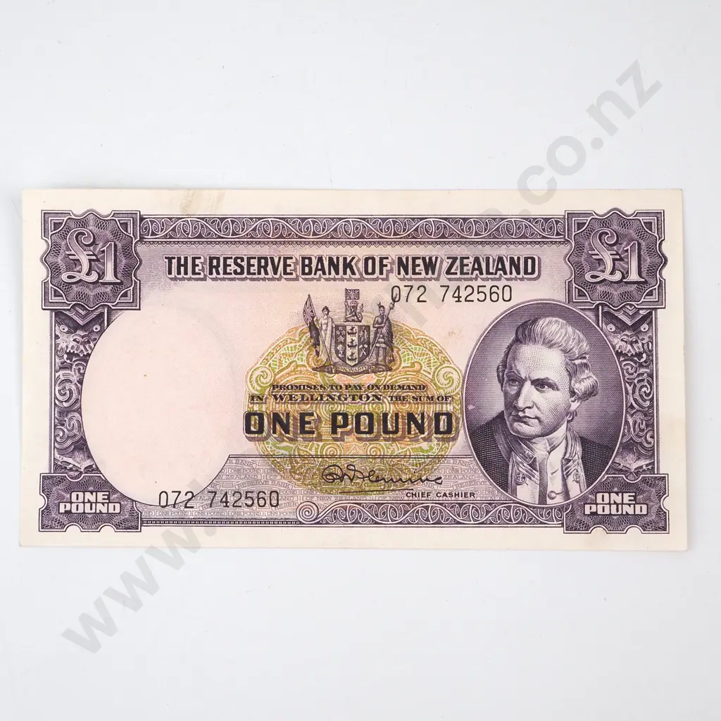 ONE POUND, FLEMING SIGNATURE, SERIAL 072 742560, ALMOST UNCIRCULATED, C.V. $300 Image 1++