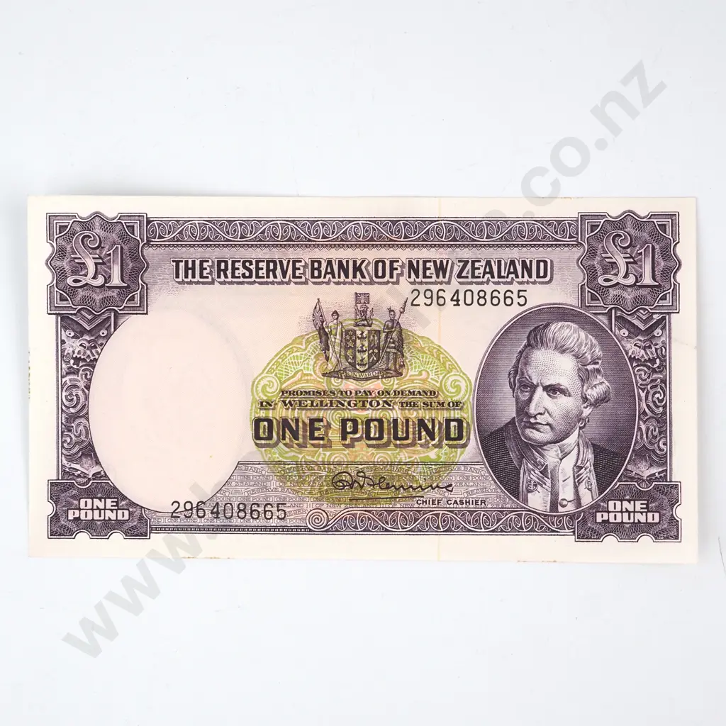 ONE POUND, FLEMING SIGNATURE, SERIAL 296 408665, UNCIRCULATED, C.V. $175 Image 1++