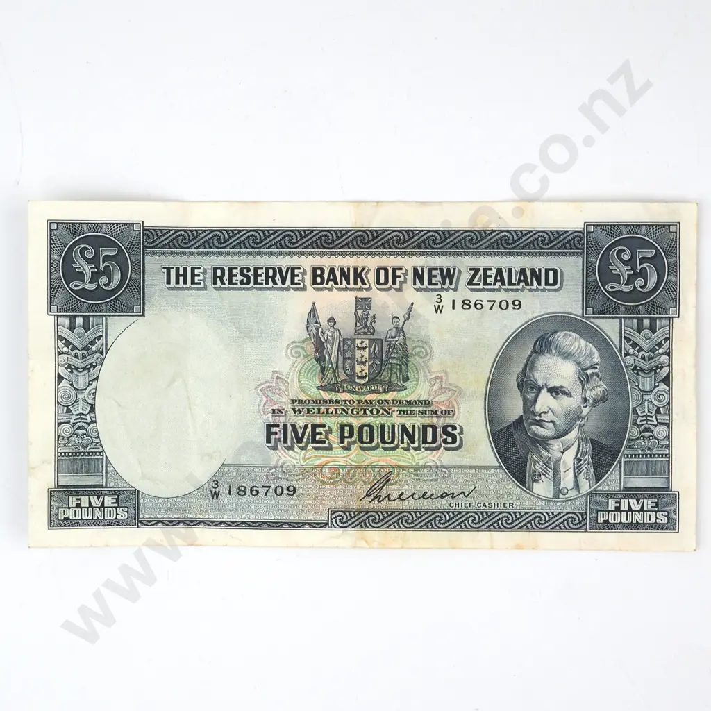 FIVE POUNDS, WILSON SIGNATURE, SERIAL 3 OVER W 186709, FINE, C.V. $90 Image 1++