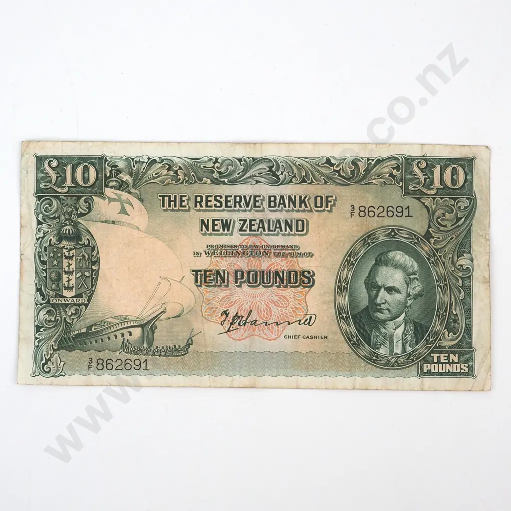 TEN POUNDS, HANNA SIGNATURE, SERIAL 3 OVER F 862691, VERY GOOD, C.V. $175 Image 1++