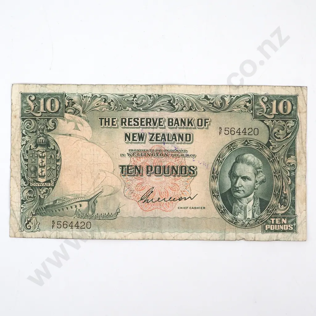TEN POUNDS, WILSON SIGNATURE, SERIAL 5 OVER F 564420 ( LAST PREFIX OF TYPE ), VERY GOOD, C.V. $230 Image 1++
