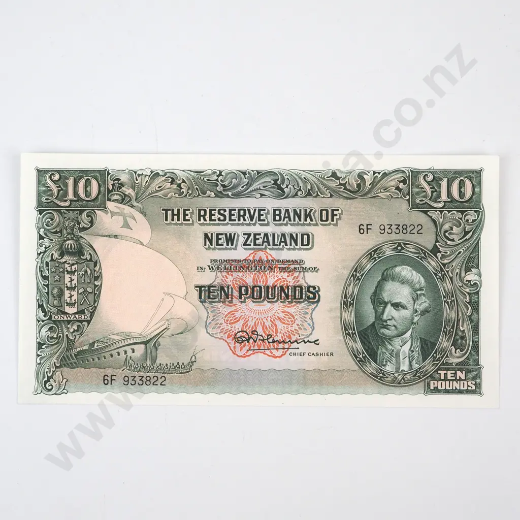 TEN POUNDS, FLEMING SIGNATURE, SERIAL 6F 933822 ( FIRST PREFIX OF SIGNATURE ), UNCIRCULATED, C.V. $1500 Image 1++