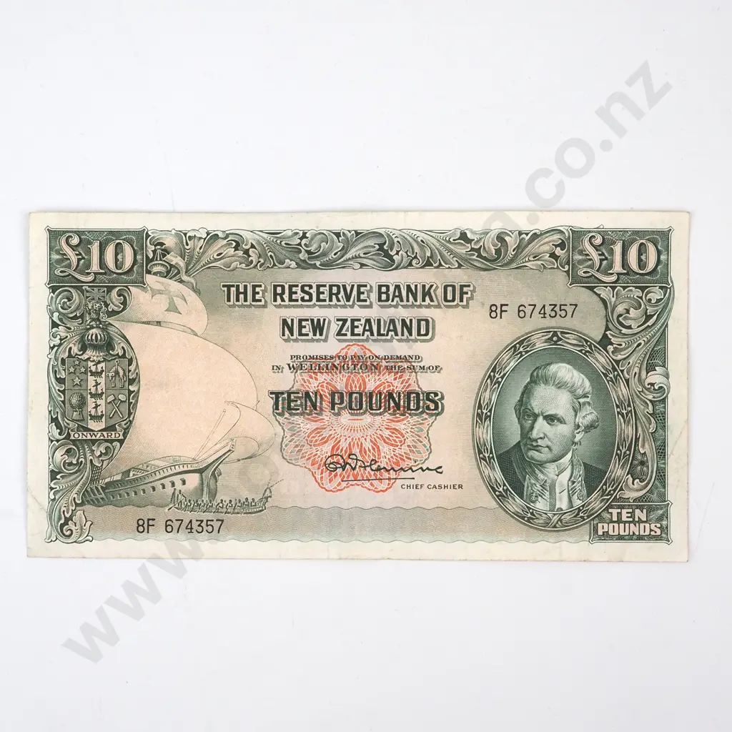 TEN POUNDS, FLEMING SIGNATURE, SERIAL 8F 674357, FINE, C.V. $250 Image 1++