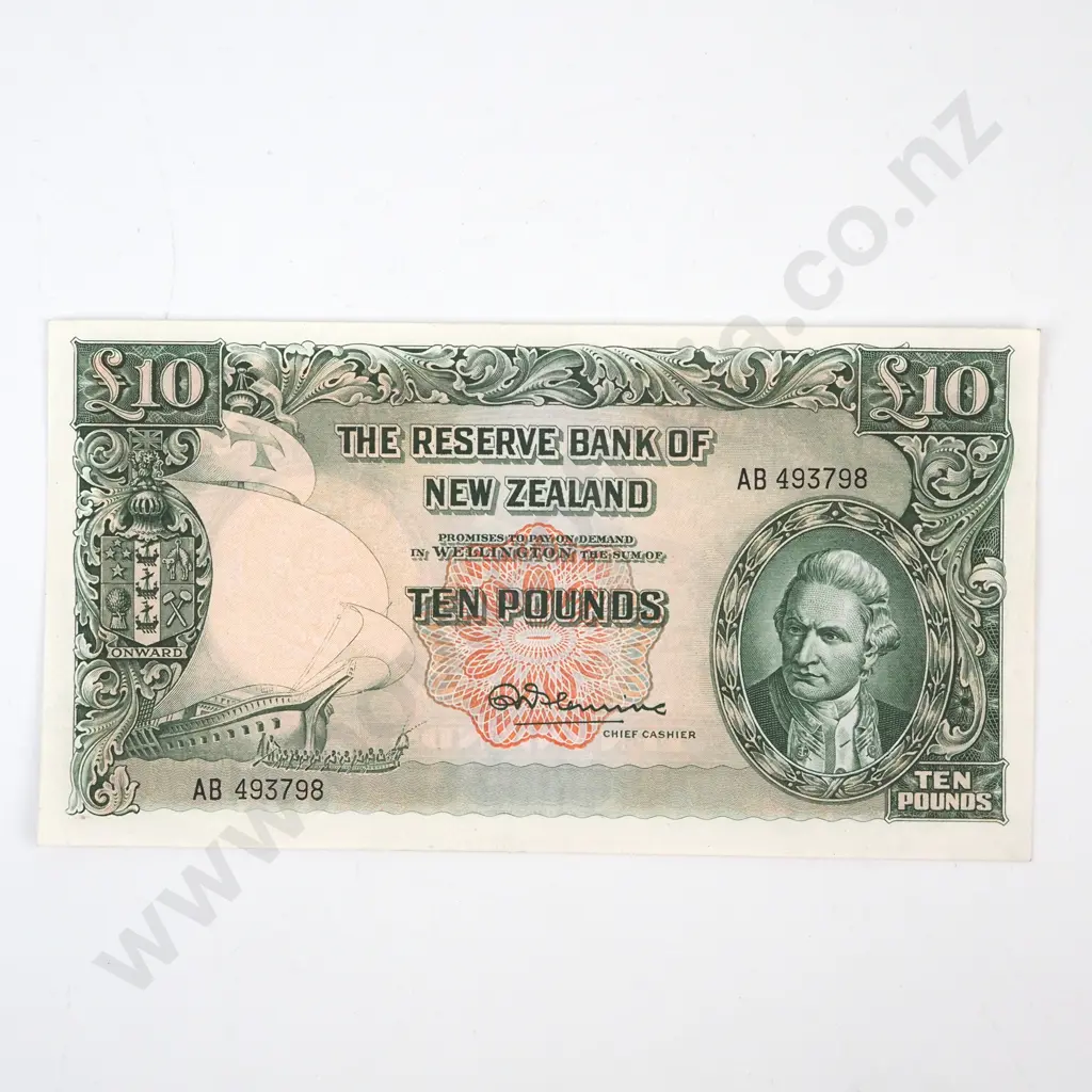 TEN POUNDS, FLEMING SIGNATURE, SERIAL AB 493798( NO SECURITY THREAD ) ( FIRST PREFIX OF TYPE ), ALMOST UNCIRCULATED, C.V Image 1++