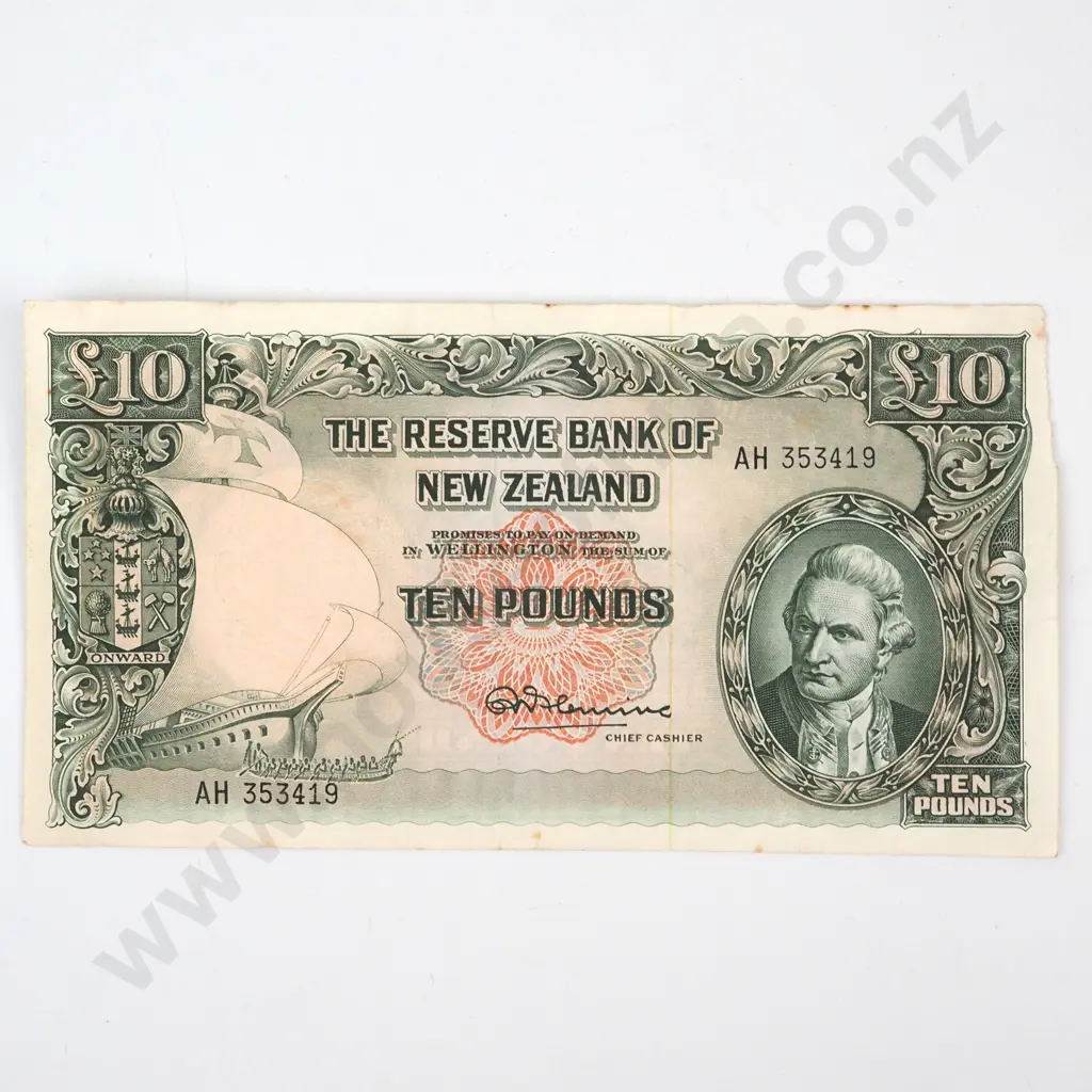 TEN POUNDS, FLEMING SIGNATURE, SERIAL AH 353419, FINE, C.V. $200 Image 1++