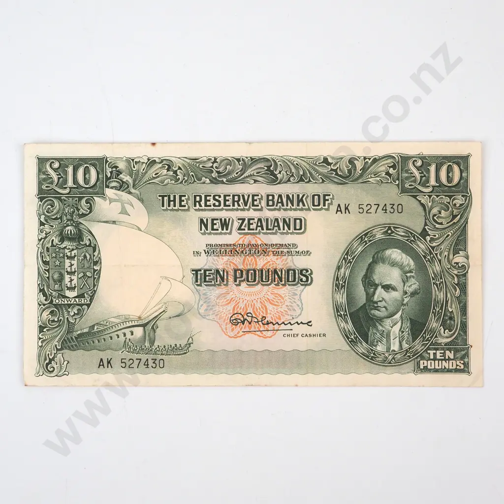 TEN POUNDS, FLEMING SIGNATURE, SERIAL AK 527430, VERY FINE, C.V. $325 Image 1++