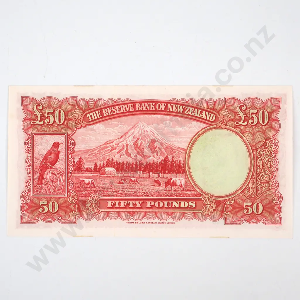 FIFTY POUNDS, FLEMING SIGNATURE, SERIAL  R 199143, UNCIRCULATED ( VERY LIGHT STAINS ), C.V. $7250 ( NOT COUNTING STAINS) Image 1++