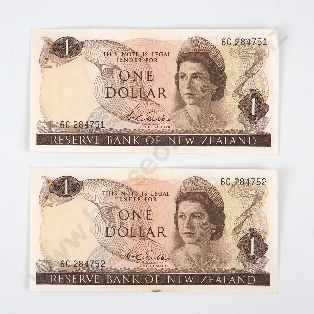 CONSECUTIVELY NUMBERED PAIR WILKS SIGNATURE, SERIALS 6C 284751 / 2, EXTREMELY FINE BUT WITH TWO RUSTED STAPLE HOLES Image 1++