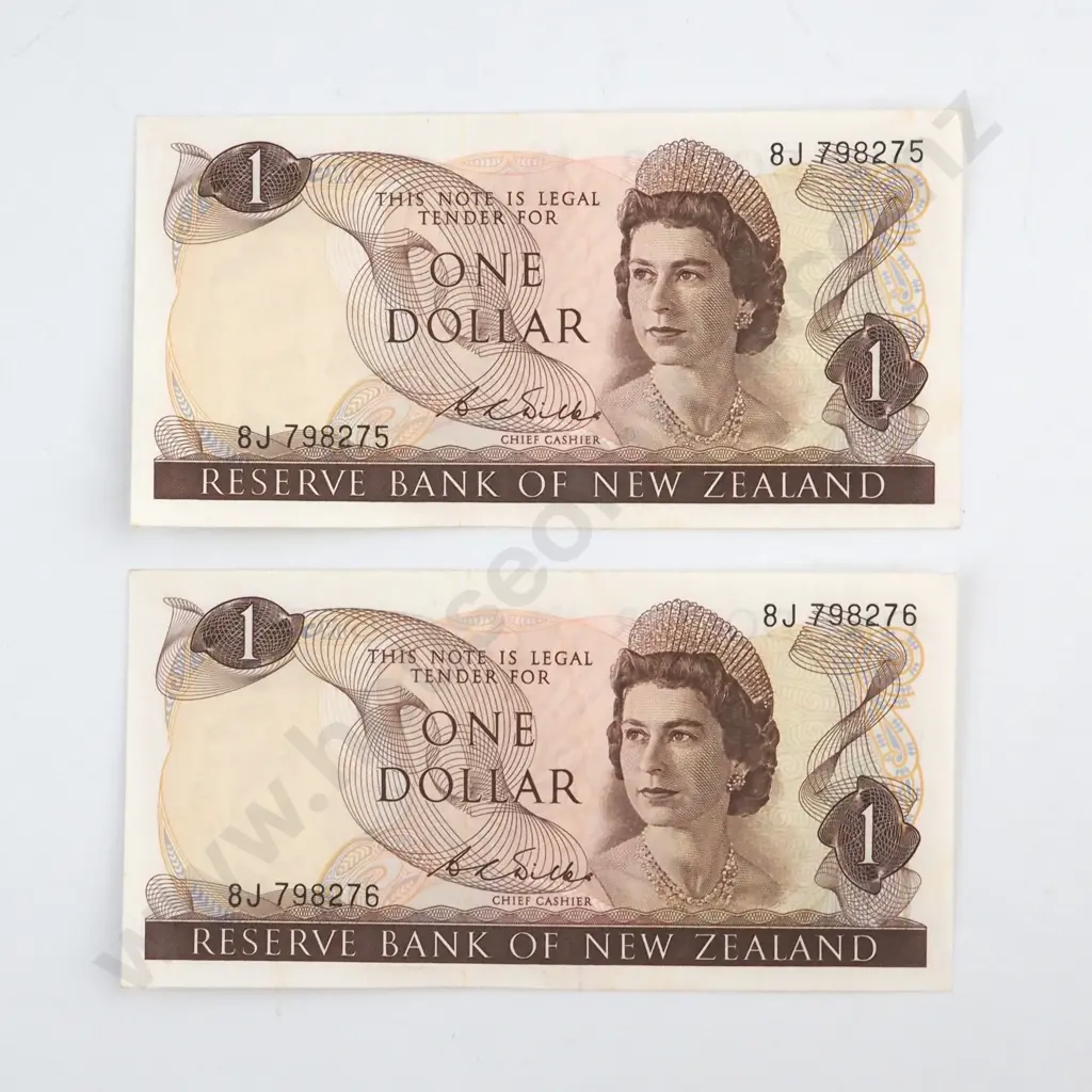 CONSECUTIVELY NUMBERED PAIR WILKS SIGNATURE, SERIALS 8J 798275 / 6, ALMOST UNCIRCULATED, C.V. $80 Image 1++