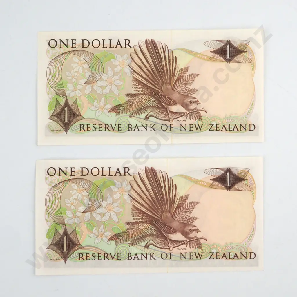 CONSECUTIVELY NUMBERED PAIR KNIGHT SIGNATURE, SERIALS  E24 228207 / 8 ( LAST PREFIX OF SIGNATURE ), ALMOST UNCIRCULATED, C.V. $220 Image 1++