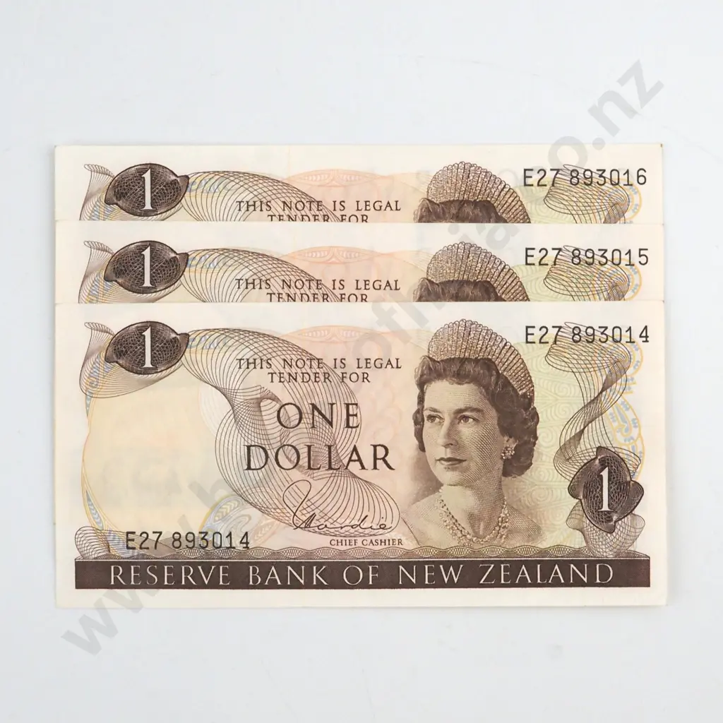 CONSECUTIVELY NUMBERED TRIO HARDIE TYPE 1 SIGNATURE, SERIALS E27 8973014 / 5 / 6, ALMOST UNCIRCULATED, C.V. $60 Image 1++