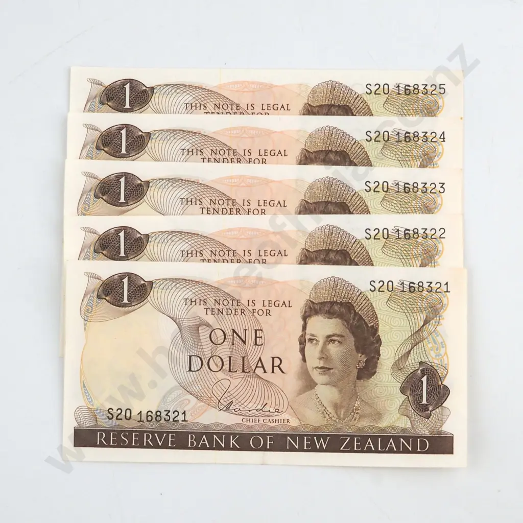 5 X CONSECUTIVELY NUMBERED HARDIE TYPE 1 SIGNATURE, SERIALS S20 168321 / 2 / 3 / 4 / 5, ALMOST UNCIRCULATED, C.V. $100 Image 1++