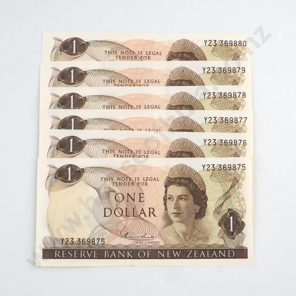 6 X CONSECUTIVELY NUMBERED HARDIE TYPE 1 SIGNATURE, SERIALS Y23 369875 – Y23 369880, ALMOST UNCIRCULATED, C.V. $100 Image 1++