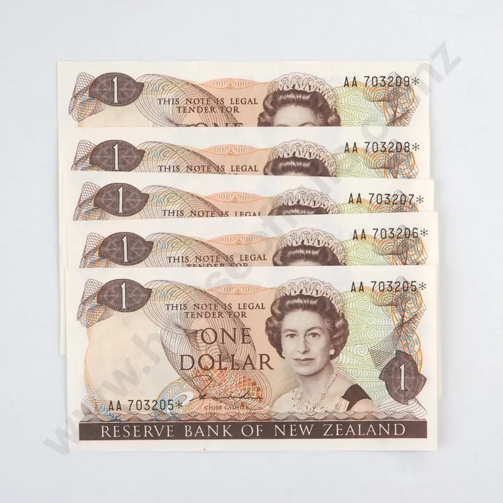 5 X CONSECUTIVELY NUMBERED HARDIE TYPE 2 SIGNATURE, SERIALS AA 703205* / 6*/ 7* / 8* / 9*, ALMOST UNCIRCULATED, C.V. $110 Image 1++