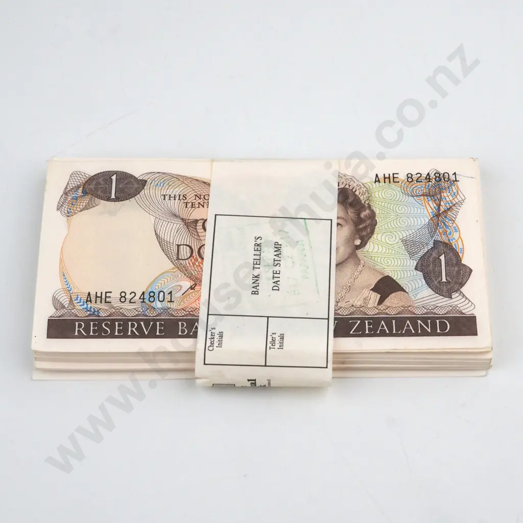 100 X CONSECUTIVELY NUMBERED RUSSELL SIGNATURE, SERIALS AHE 824801 TO AHE 824900, UNCIRCULATED WITH BANK WRAPPER, C.V. $1500 Image 1++