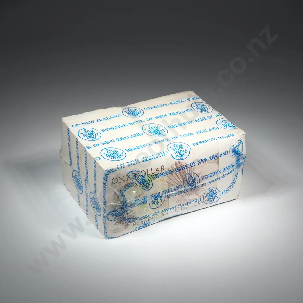 1000 X CONSECUTIVELY NUMBERED BRASH SIGNATURE ONE DOLLAR BANKNOTES, SERIALS ANS 108001 -9000 (LAST PREFIX), UNCIRCULATED WITH BANK WRAPPERS, & SEALED IN RESERVE BANK PLASTIC C.V. $15000 Image 1++