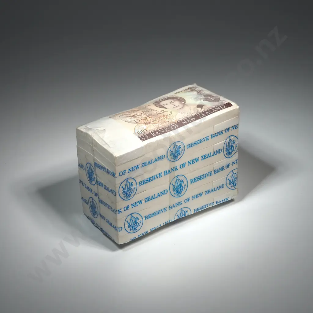 1000 X CONSECUTIVELY NUMBERED BRASH SIGNATURE ONE DOLLAR BANKNOTES, SERIALS ANS 108001 -9000 (LAST PREFIX), UNCIRCULATED WITH BANK WRAPPERS, & SEALED IN RESERVE BANK PLASTIC C.V. $15000 Image 1++