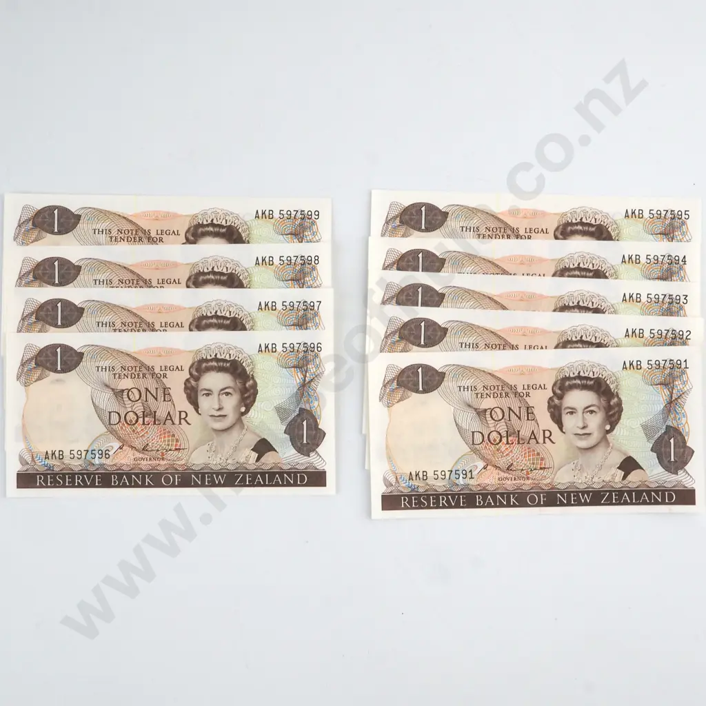 9 X CONSECUTIVELY NUMBERED RUSSELL SIGNATURE, SERIALS AKB 597591 TO AKB 597599, ALMOST UNCIRCULATED, C.V. $81 Image 1++